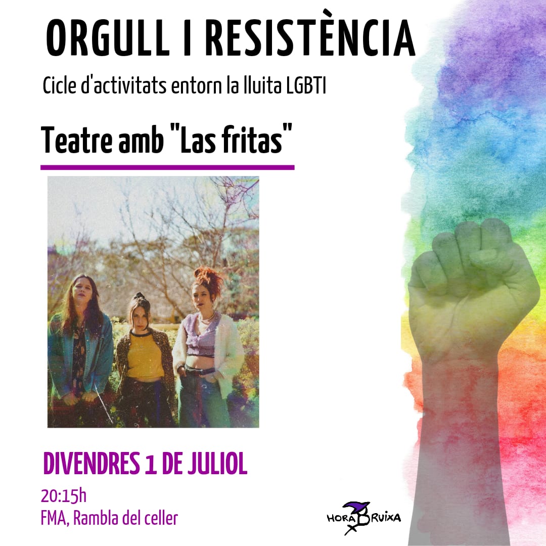 Seguim amb el cicle d'activitats entorn la lluita LGBTI🏳️‍🌈

🎭Aquest divendres 1 de juliol "Las fritas" omplen els escenaris de la <a href="/fmaCugat/">FMA Sant Cugat</a>!

No hi pots faltar!🤩

📅 Div. 1 de juliol
📍FMA (Rambla del celler)
🕖20.15h