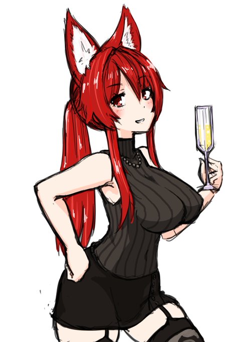 VRChatフレンドの桔梗ちゃん落書き、お酒似合いそう。 