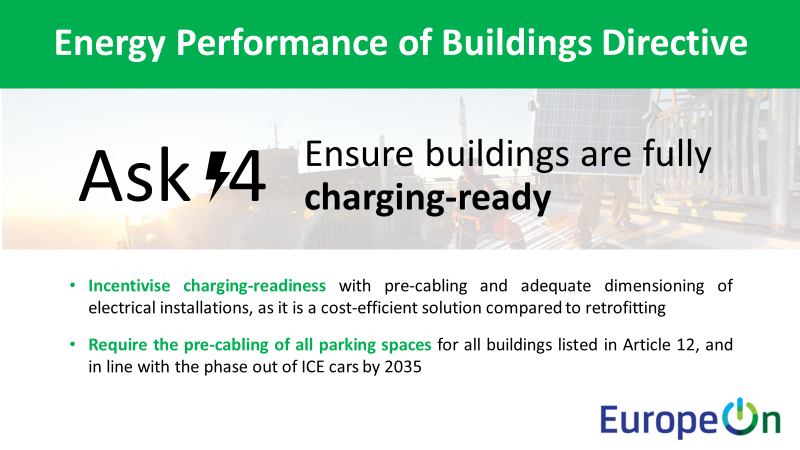 EuropeOn_EU's tweet photo. With the end of combustion cars by 2035, we need to be "#emobility-ready" and to give EU citizens the #righttoplug
This starts with pre-cabling on as many parking spaces as possible. EU policymakers can make it happen in the #EPBD recast
🔌🏎️Read us: https://t.co/TM4UEjts3n https://t.co/gzDs28aU4t