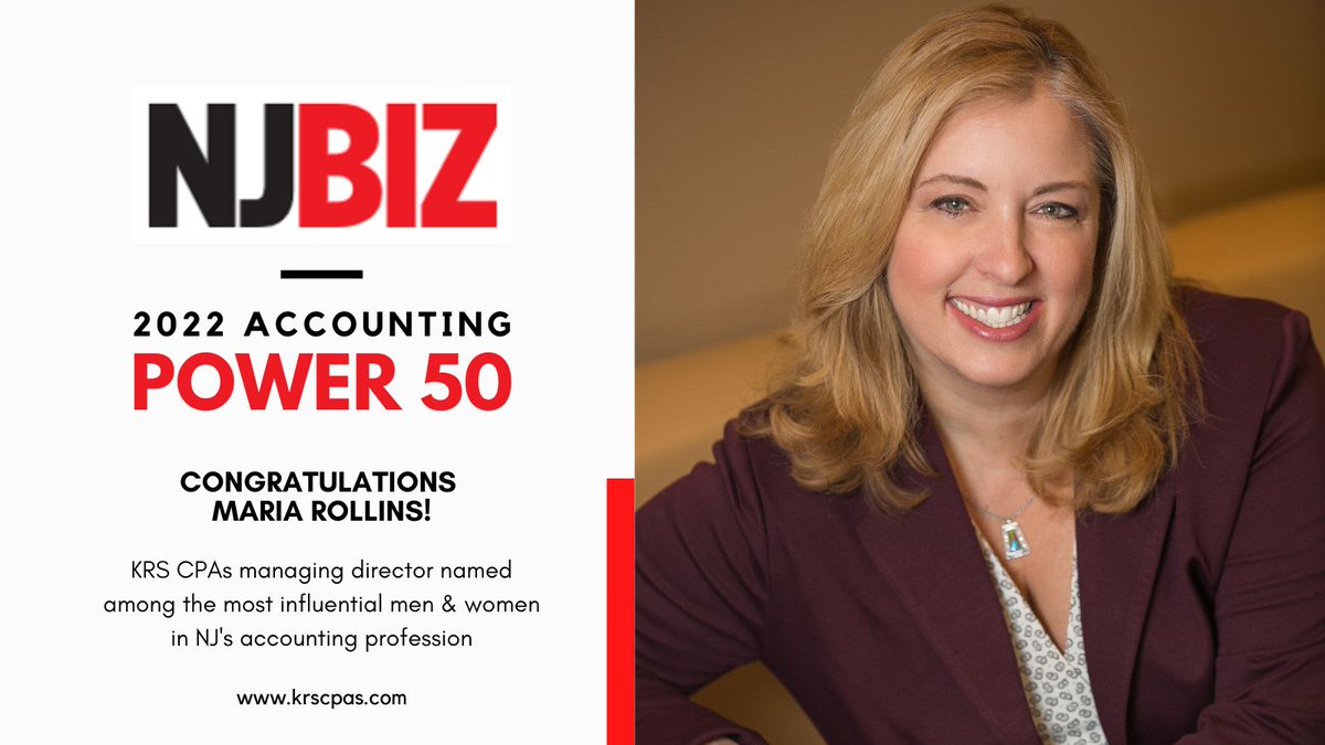 KRSCPAS's tweet photo. Congratulations to our managing director @MariaRollinsCPA  for being named among the Power 50 in #accounting by @NJBIZ . #cpa #bestplacestowork https://t.co/3GEleiKLzh