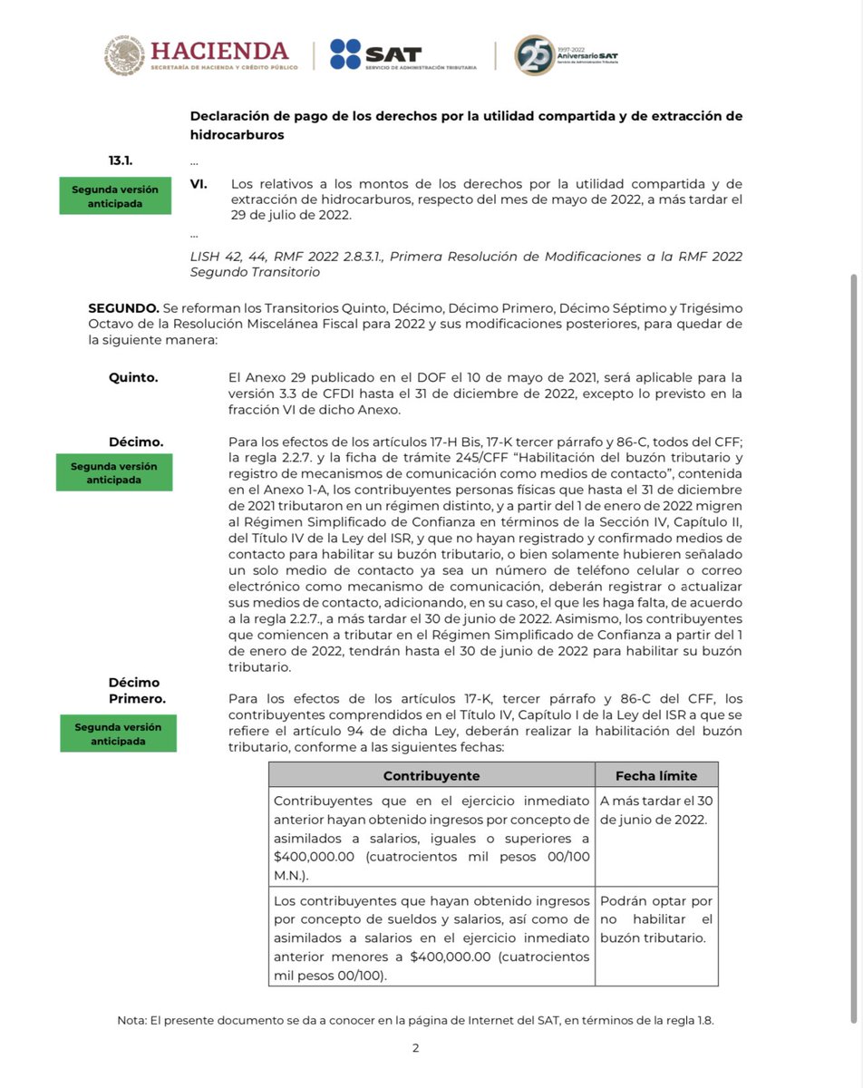 CSNSCmx's tweet photo. Quinta Resolución de Modificaciones a la Resolución Miscelánea Fiscal Para 2022 y sus Anexos 1-A y 14 (Segunda Versión Anticipada)
#CSNSCmx #SAT #5RMRMF2022 #RMF2022 https://t.co/vuyewk5fqV