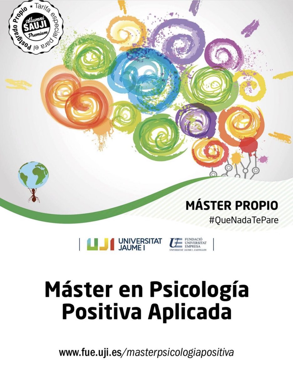 MarisaSalanova's tweet photo. ATENCIÓN 📣
Te esperamos en nuestra nueva edición del #MasterMAPPA un máster único en #psicologiapositivaaplicada con salidas profesionales en el mundo de la #educación, #coaching, #RRHH y #talentrecruitment | #talentmanagement, #clinica, #deporte, #intervenciónfamiliar y más ! https://t.co/L7VGmGmZ6b