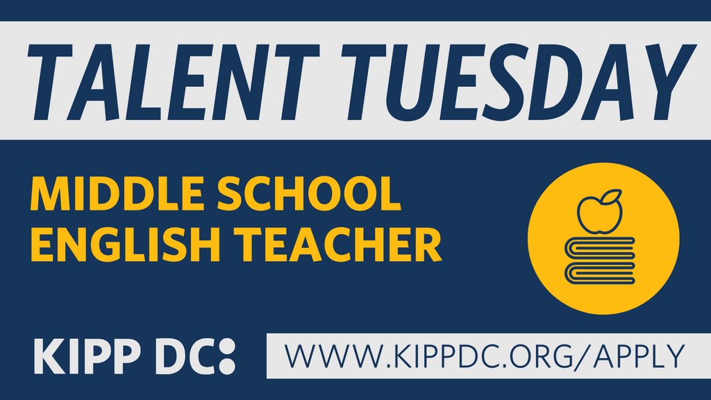 KIPP_DC's tweet image. Join our middle school team as an English teacher! Learn more about this position and apply today: bit.ly/3J00502
#TalentTuesday #KIPPDC