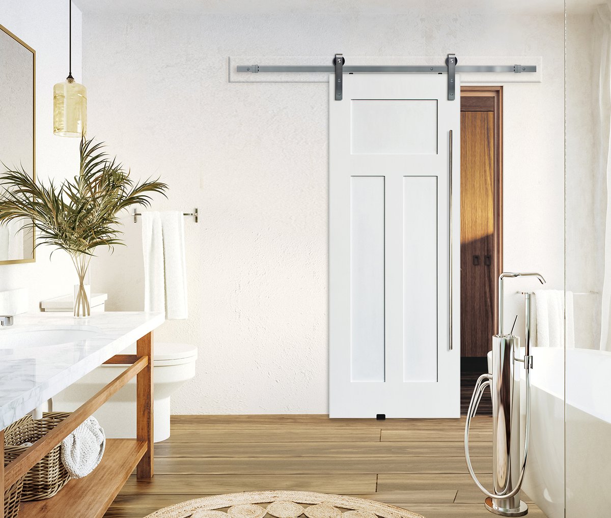 barndoorz's tweet photo. We are bringing you coastal vibes with our Craftsman MDF barn door! 🏖️
.
.
.
#barndoorz #bathroomdesign #coastalfarmhouse #coastalstyle #coastalinteriors #hamptonsstyle #mybhghome #mycottagefarmhouse #home #instahome #thecottagejournal #styleathome #homeinterior #homeinspiration https://t.co/ToZABLAgfn