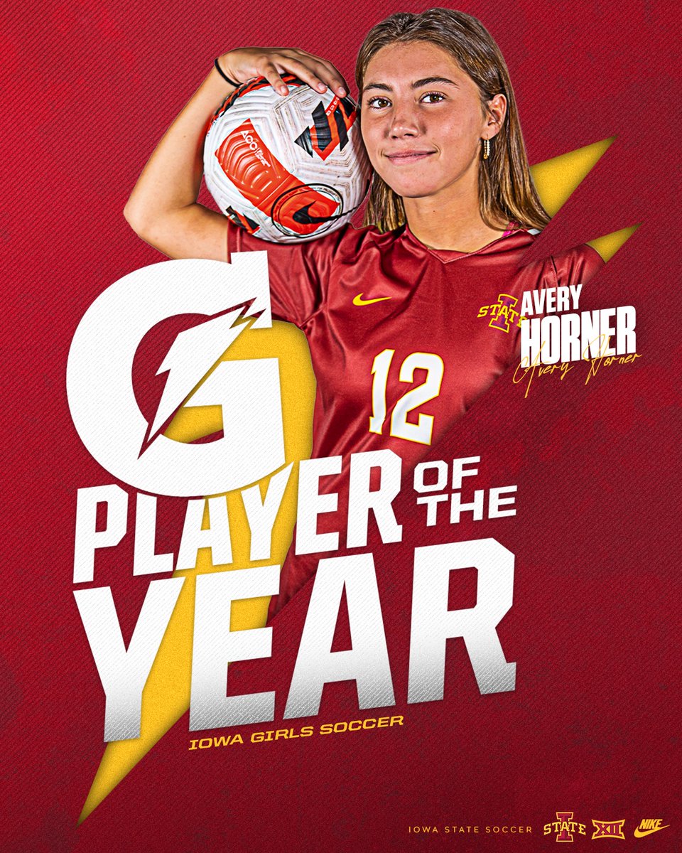 Iowa State Soccer (@cyclonescr) on Twitter photo Shout out to our very own <a href="/avery_horner/">Avery Horner -</a> for being named the 2022 Iowa Girls Soccer Gatorade Player of the Year!
πͺβ½οΈπͺ Shout out to our very own <a href="/avery_horner/">Avery Horner -</a> for being named the 2022 Iowa Girls Soccer Gatorade Player of the Year!
πͺβ½οΈπͺ