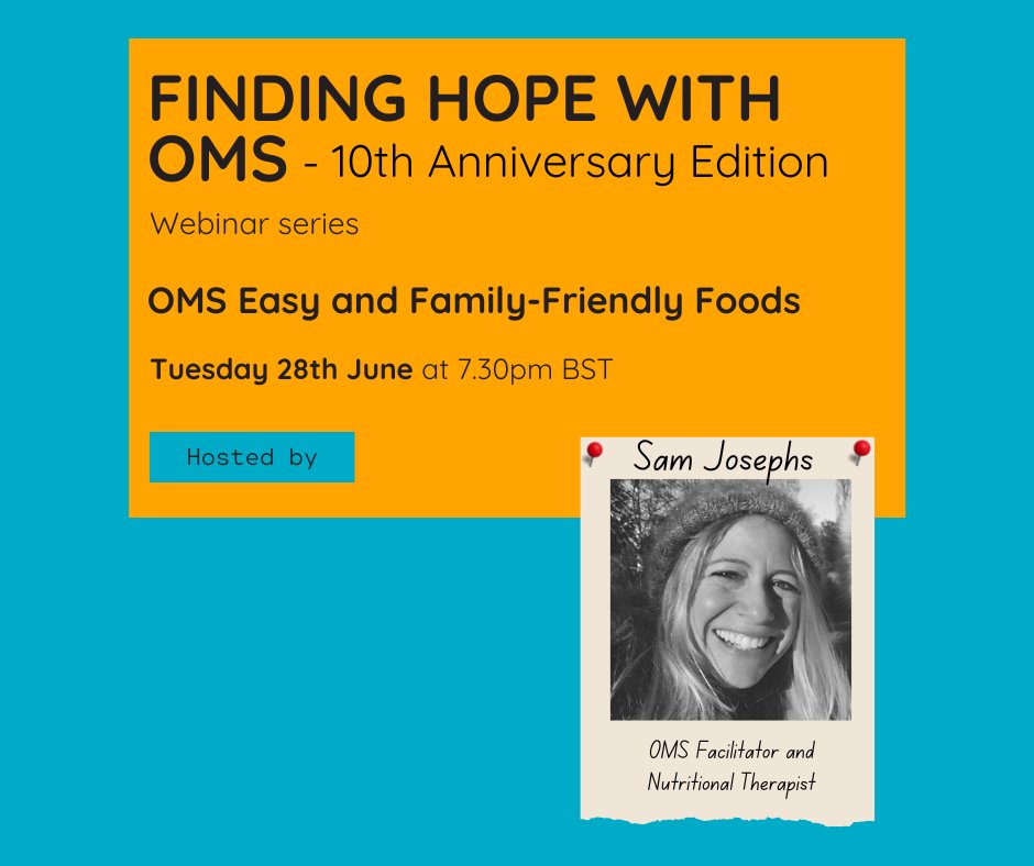 OvercomingMS's tweet photo. Join Sam Josephs at 7.30pm for our #FindingHopeWithOMS webinar!
This session will focus on how to incorporate easy, family-friendly OMS recipe ideas into your every day life.
Sign up: https://t.co/A10n5uFY8u
#LivingWellWithMS #OMS #MSDiet #MultipleSceloris #MS #OvercomingMS https://t.co/ID9787iFpu