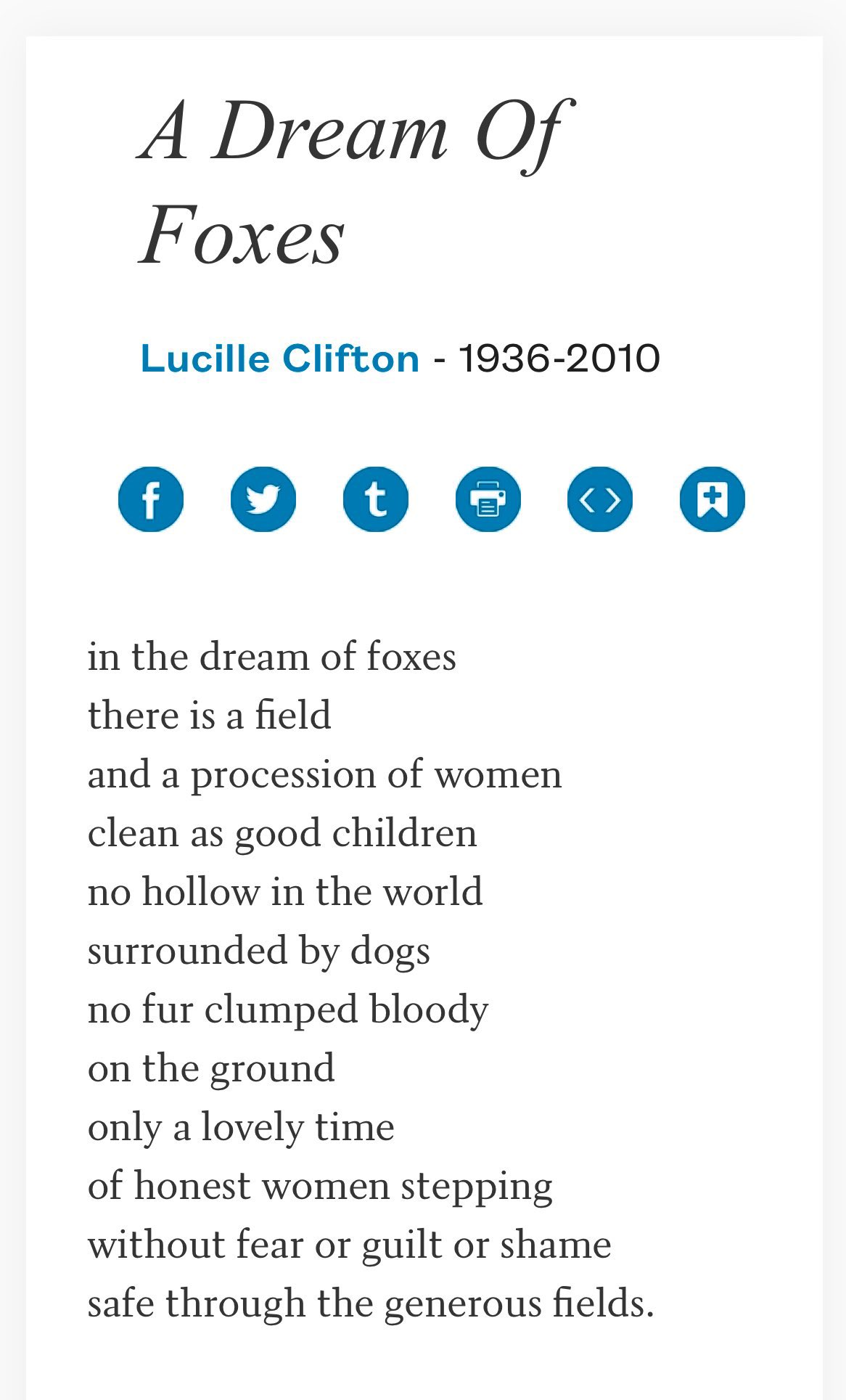 Day 125. Lucille Clifton. Happy belated Birthday! A Dream of Foxes.    