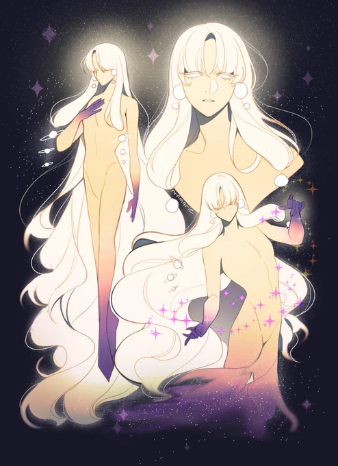 Orion when they were still their star form Meissa ✨

I imagine they shrunk considerably after crash landing (considering the actual star Meissa is bigger than the sun) so theyre much much smoler now :3c 

and yes, theyre genderless in both forms!
#stargazersona #stargazers 