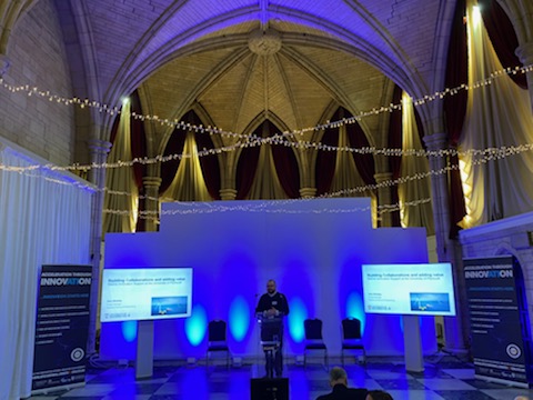 STRIDE_UoP's tweet photo. Alex Whatley of @PlymUni takes the Great Hall stage to talk all things marine innovation. #IFB22 https://t.co/0nJrAz17iy