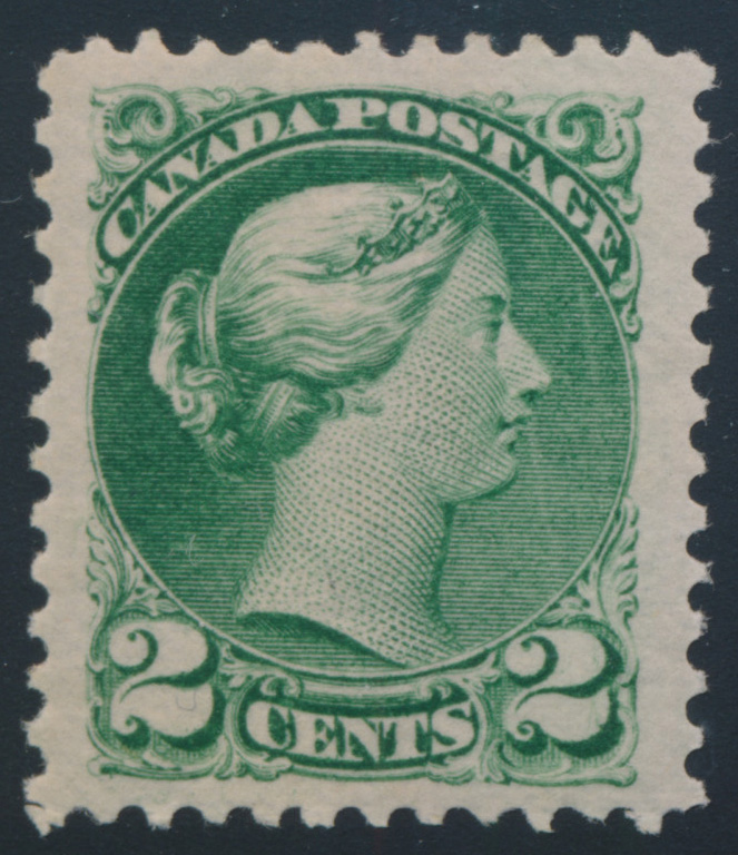 SparksAuctions's tweet photo. A stamp highly sought-after by connoisseurs, with "post office fresh" colour: Lot 116, Canada 1872-73 two cent deep green Small Queen, first Ottawa printing, XF NH, sold for C$1,521 #SmallQueen https://t.co/8BpcrC4Tc8 https://t.co/j9H0pFUrBW