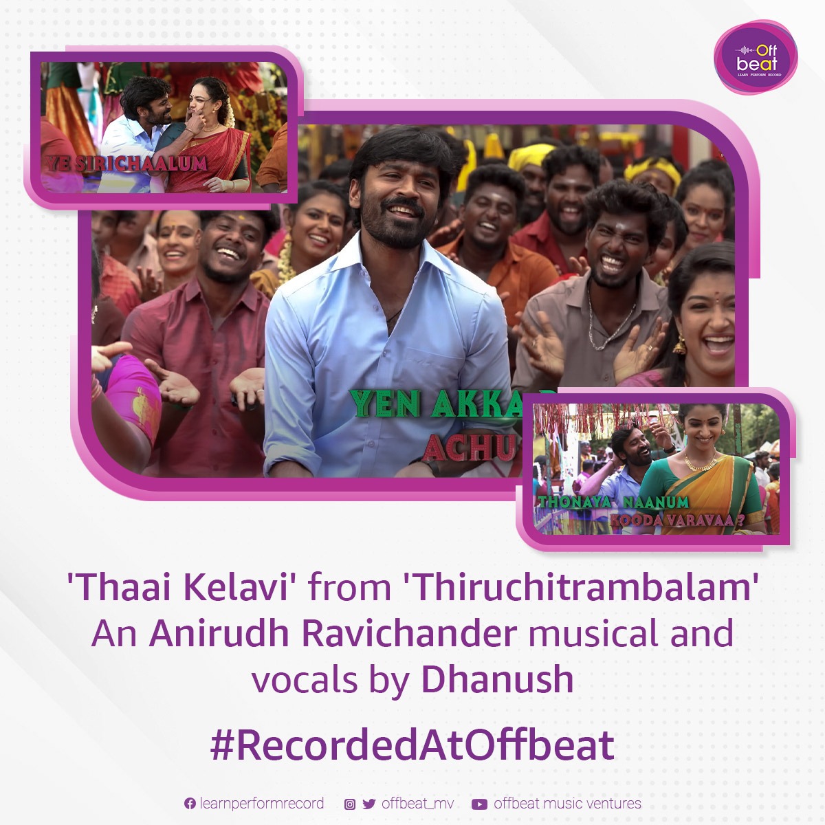offbeat_mv's tweet photo. Always glad to do what we love, here at #OffbeatMusicVentures

So happy to record #ThaaiKelavi from #Thiruchitrambalam - An @anirudhofficial musical and sung by @dhanushkraja

#RecordedAtOffbeat #Offbeat #RecordingStudio #Dhanush #Anirudh #MusicStudio #Chennai https://t.co/UlD7u46p99