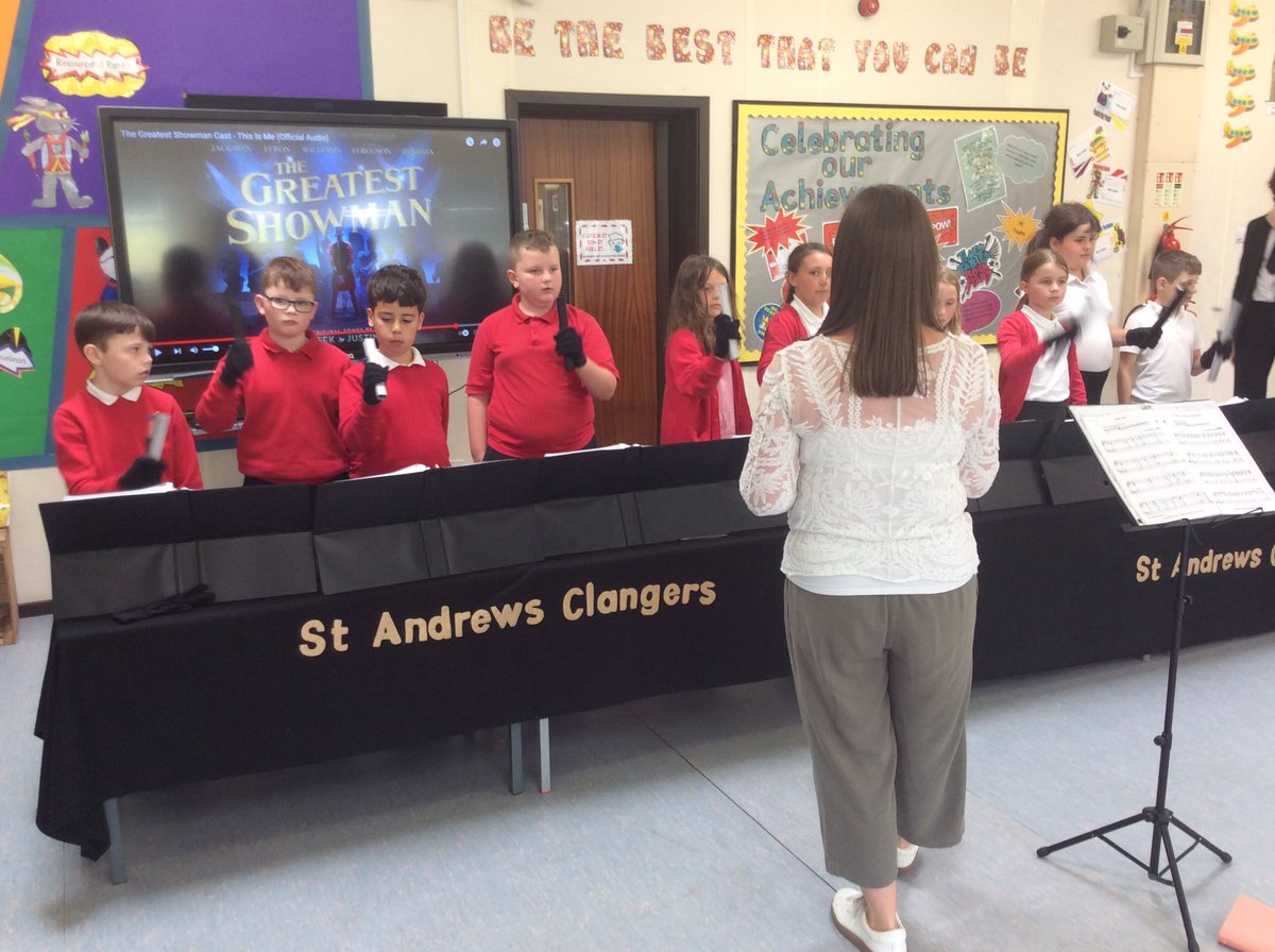 MillhouseSchool's tweet photo. Today, we’ve had The Clangers visit. They’ve performed for us and are now instructing Class 4. #music #handchimes https://t.co/qavqeGRspa