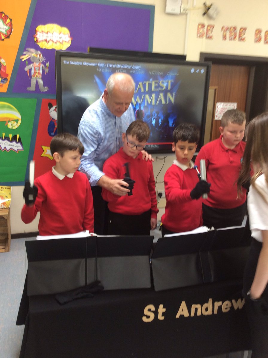 MillhouseSchool's tweet photo. Today, we’ve had The Clangers visit. They’ve performed for us and are now instructing Class 4. #music #handchimes https://t.co/qavqeGRspa