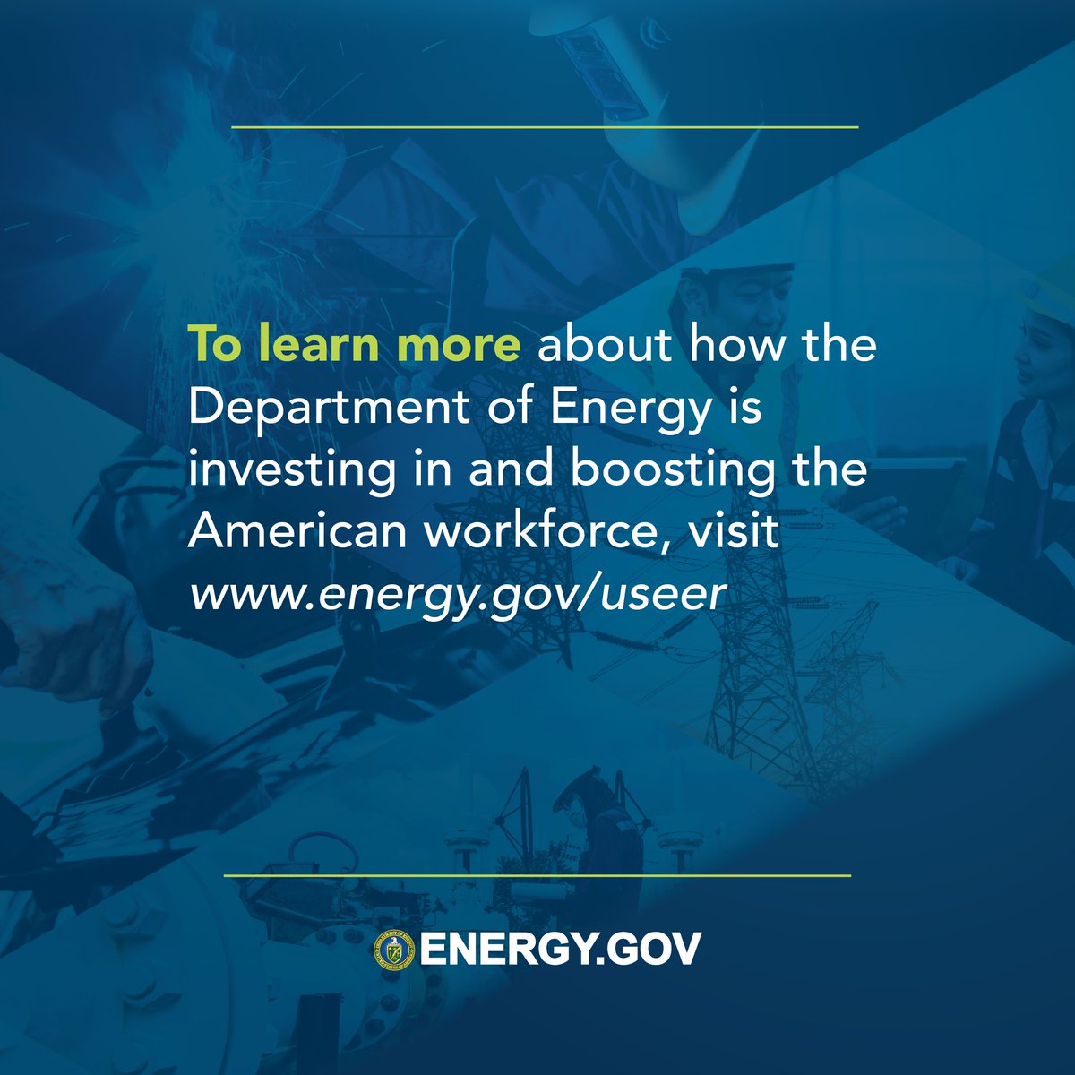 ENERGY's tweet photo. Energy jobs are growing fast! Americans working in energy grew about 4% between ’20-’21, outpacing overall U.S. employment (⬆️ 2.8% ). Check out the highlights from our newest U.S. Energy and Employment Report👇 https://t.co/0oYZGZjRKF https://t.co/CDYxT6mkpv