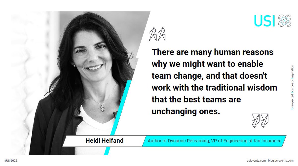 [#USI2022] 😎 Heidi Helfand vous donne lors de son talk, les ressources qui vous permettront d’anticiper cette accélération du changement et d’être proactifs face au choc des reconfigurations d’équipes. 

#DynamicReteaming #organization #collaboration
<a href="/heidihelfand/">Heidi Helfand</a>