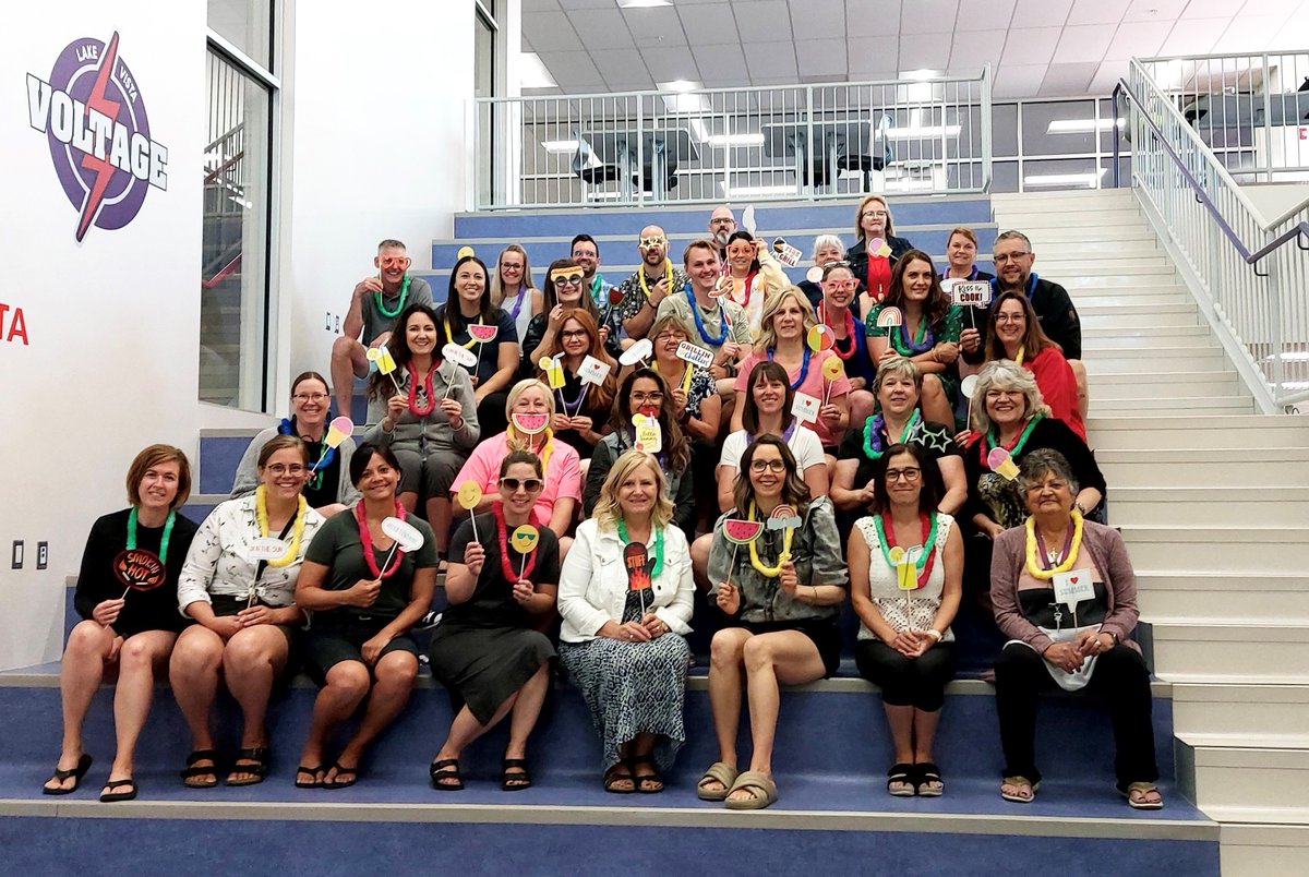 lakevistaschool's tweet image. Lake Vista Staff is ready for the last day of school! Wishing everyone a great summer!🌈🌞🍉