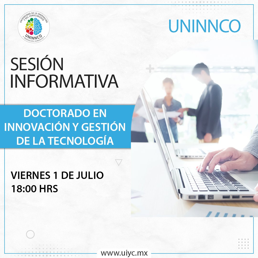 uni_uninnco's tweet photo. No te pierdas nuestra sesión informativa sobre el Doctorado en Innovación y Gestión de la Tecnología.

Regístrate 👇 https://t.co/MN0YF3O9x6

Se parte de nuestra comunidad #UNINNCO

#Doctorado #Innovacion #GestionTecnologia #EnLinea #Posgrados #Universidad #Inscripcion https://t.co/PP9WpInAsI