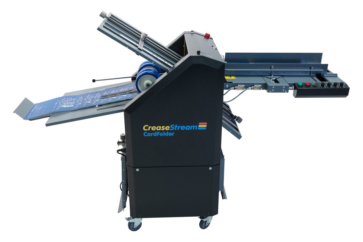 CreaseStreamUK's tweet photo. Affordably #crease and #fold up to 10,000 sheets per hour with the CreaseStream #CardFolder. Inline folding will never be the same again... #GameChanger https://t.co/Q3pHuKIg5J