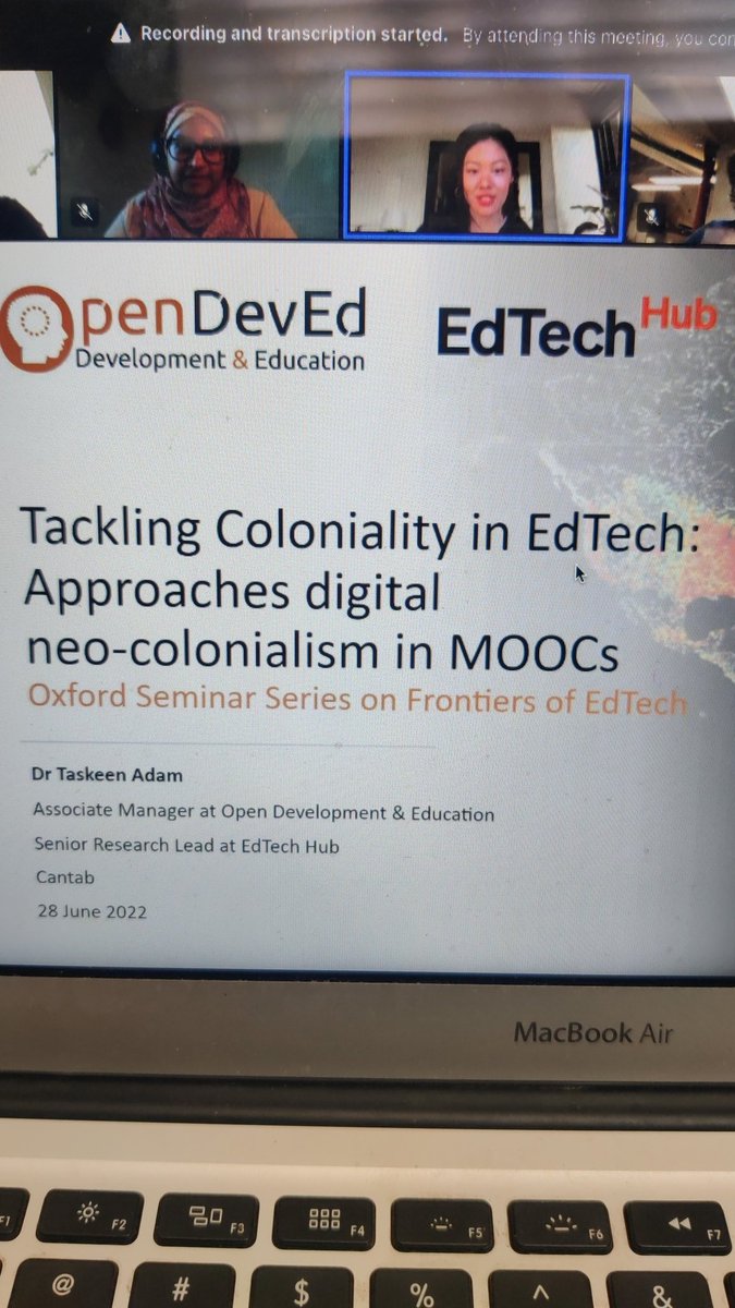 Just attended Dr <a href="/TaskeenAdam/">Taskeen Adam</a> 's talk as a part of the <a href="/OxDSC/">MSc Education (Digital & Social Change)</a> seminar series. It was a fascinating talk that covered a wide range of what we've discussed in our classes on issues of social justice, technology and education. Thank you Dr Adam for taking time out to speak with us!