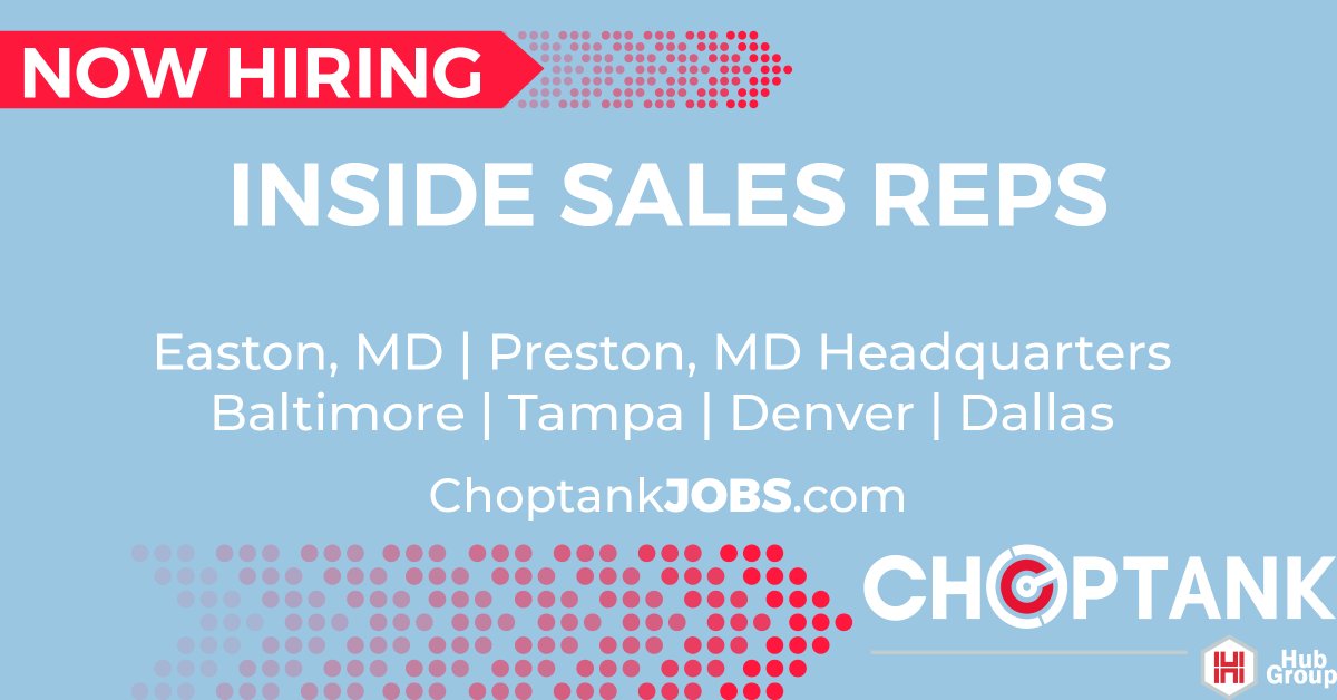 Featured Job: INSIDE SALES REP
Become part of a #team that keeps our country moving.  If you are new to the industry or to sales, that is OK! Our award-winning training program will give you the knowledge to hit the ground running. Choptankjobs.com