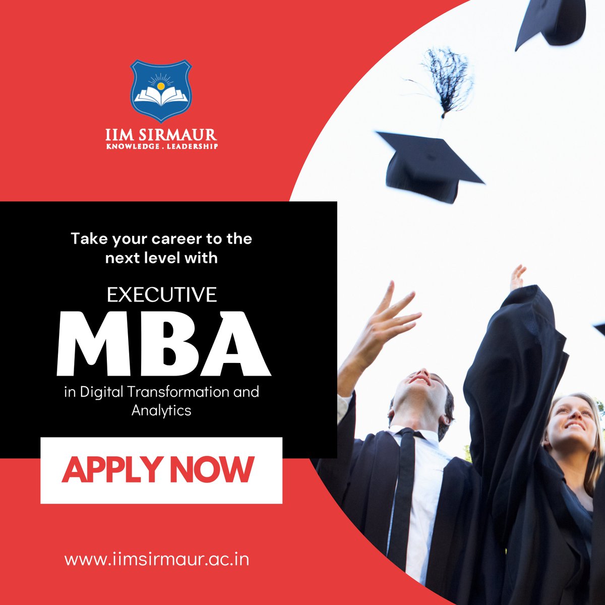 ExMBAIIMSirmaur's tweet image. With an Executive MBA in Digital Transformation and Analytics, you can take your career to the next level. The Executive MBA programme at IIM Sirmaur is a two-year weekend non-residential programme.

To Apply Visit: iimsirmaur.ac.in/iims/iim/ex-mb…

#IIMSIRMAUR #EMBA #mastersofbusiness