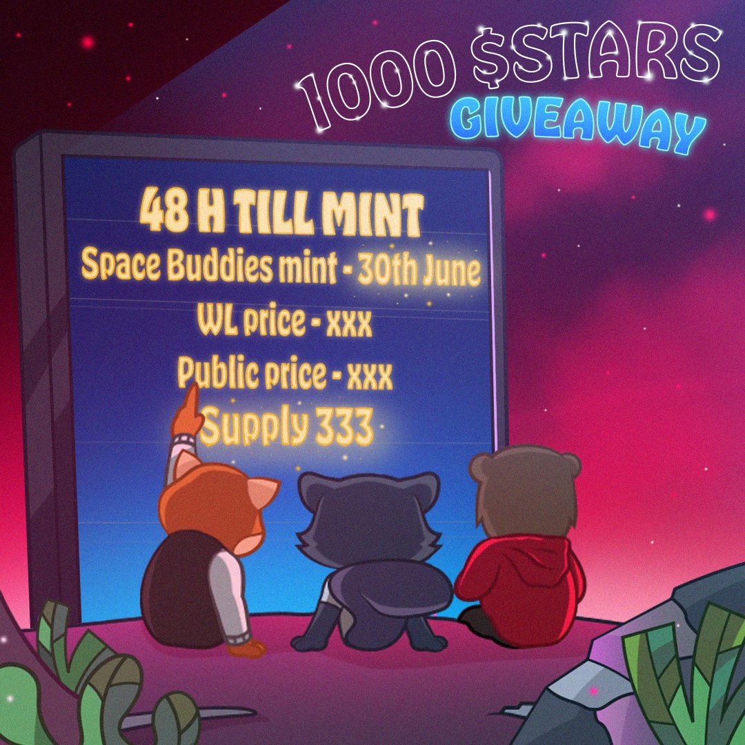 SpaceBuddiesNFT's tweet photo. 🪐 1000 $STARS GIVEAWAY 🪐

Our MINT is coming in 48H! 🚀
To celebrate we want to giveaway 5 WL spots &amp; 1000 $STARS!  

To enter:
🪐 Follow @SpaceBuddiesNFT
🪐 RT &amp; Tag 3 Cosmo Buddies
⏳ 24H 

#Cosmos #JoinTheJourney https://t.co/mezd0b2Z1m