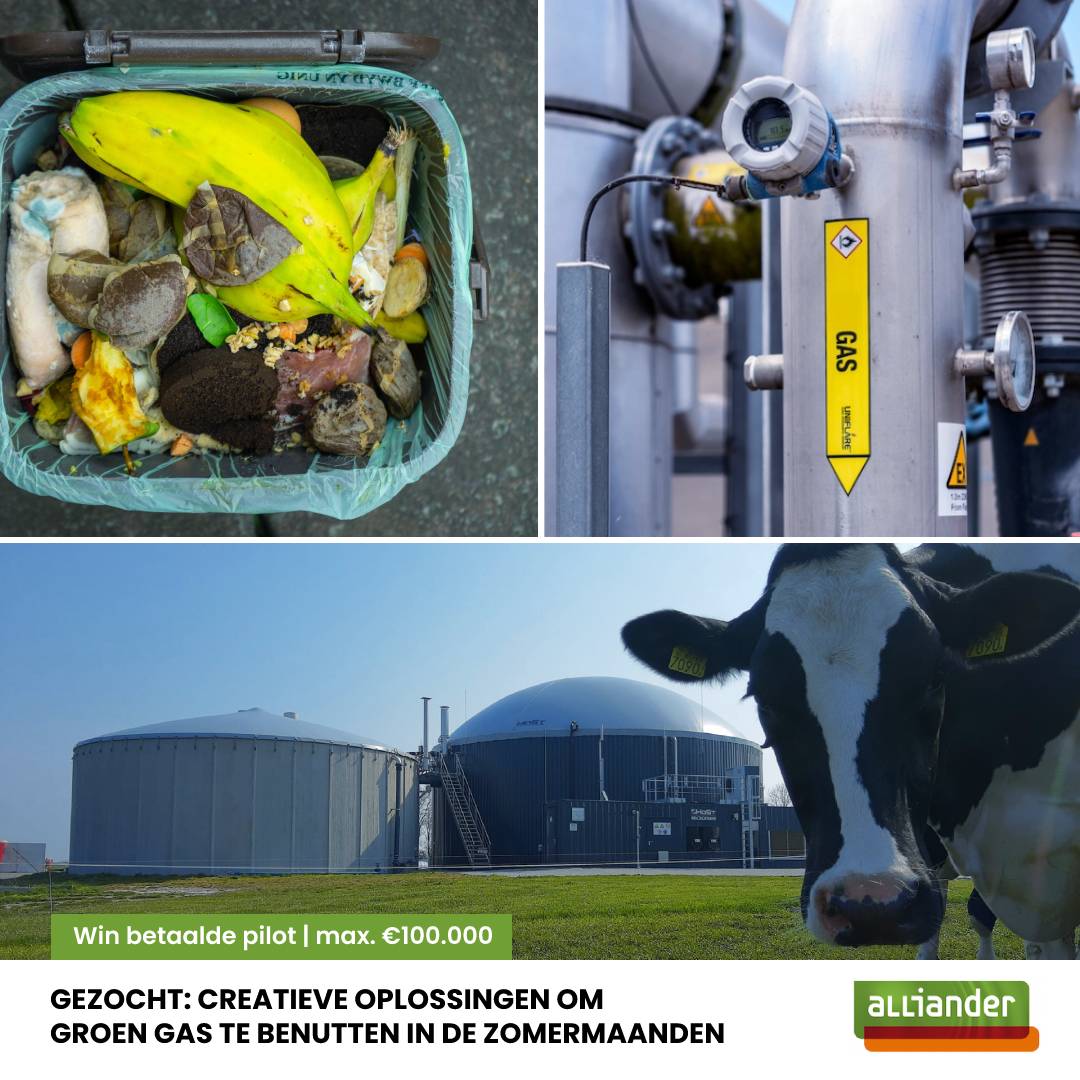 Welke bedrijven hebben creatieve oplossingen om het overschot van #groengas in de zomermaanden te benutten? ✳️ bit.ly/3tVgOwU --&gt; <a href="/Alliander/">Alliander</a>  zoekt partners om een betaalde pilot (max €100.000!) mee te starten. Pitch op deze #business kans!