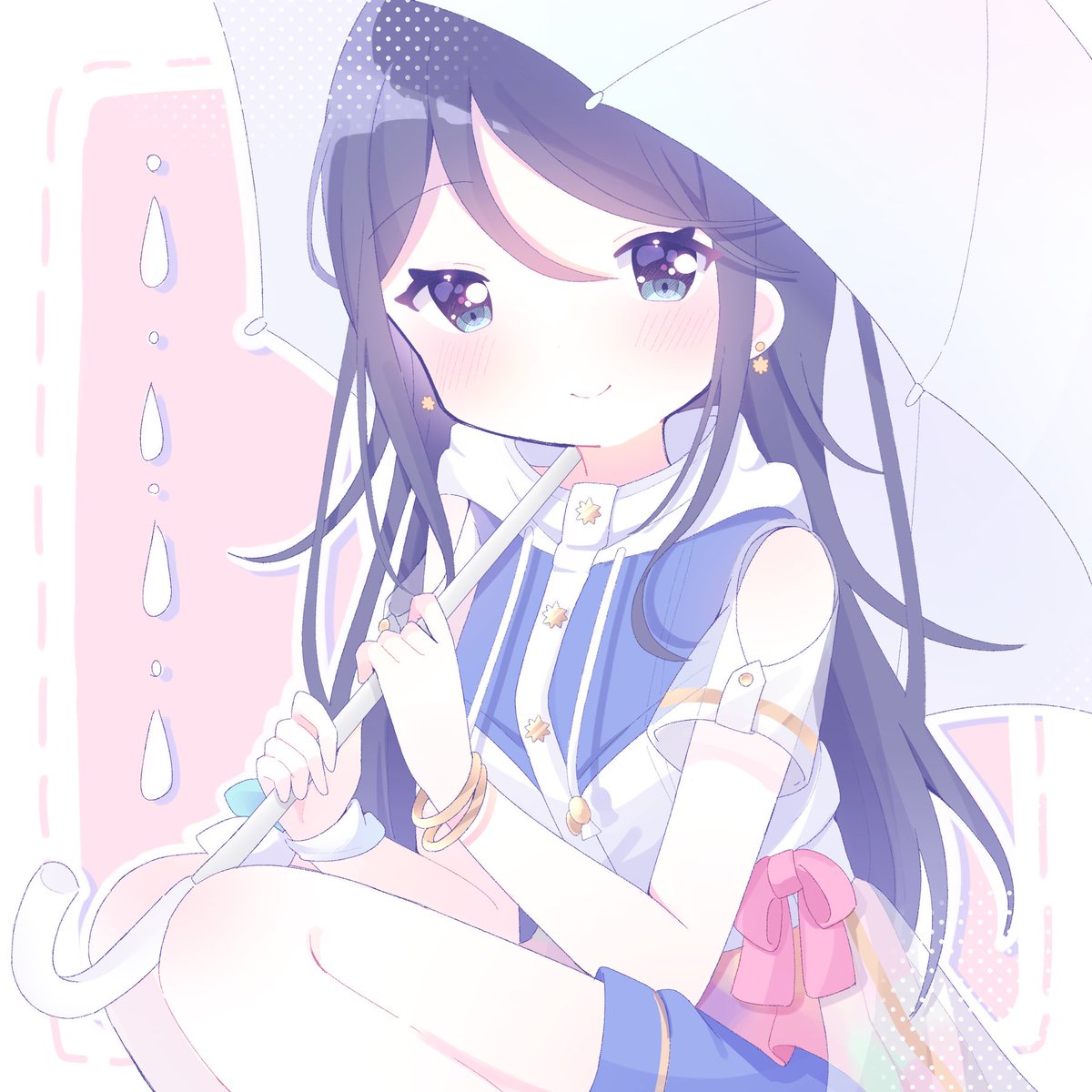 1girl umbrella jewelry outline dot nose holding umbrella white outline  illustration images