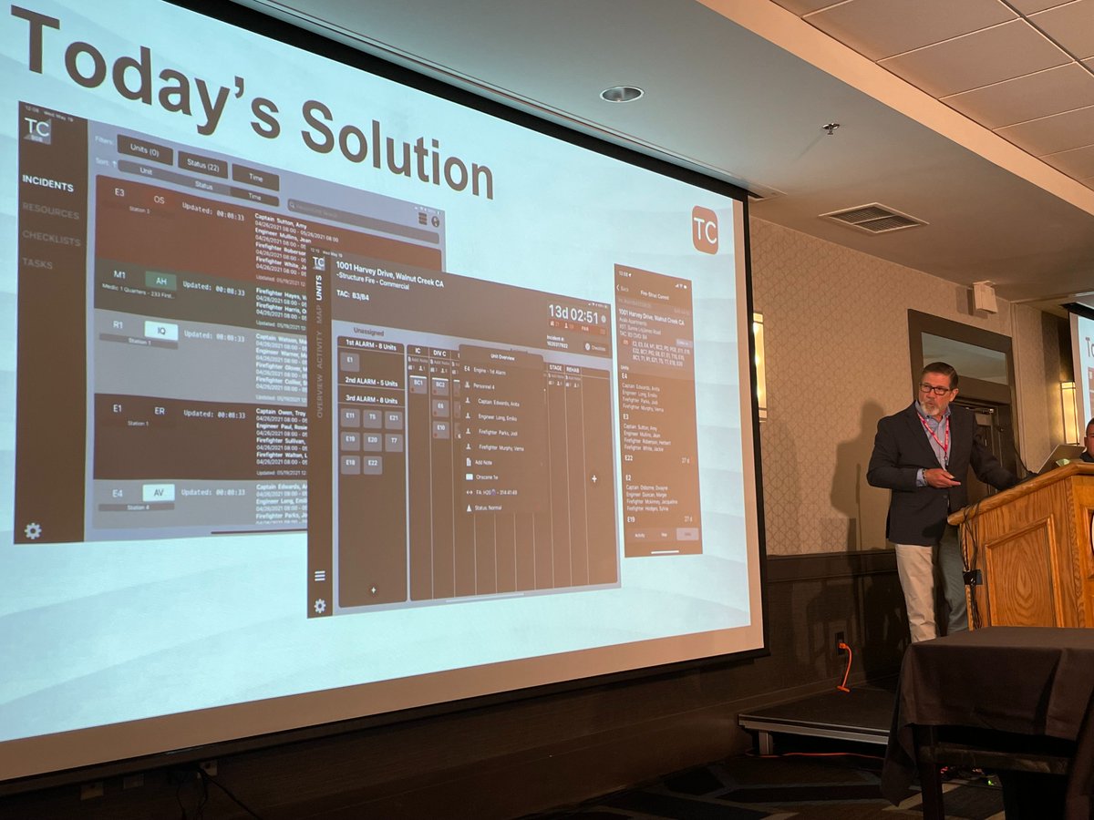 NFFF_News's tweet photo. President & CEO of @tabletcommand and retired Battalion Chief of Stockton Fire Dept Van Riviere discussed the deficiencies of legacy accountability systems and solutions available with e-based accountability systems. #SmarterFire https://t.co/n4lOYQJ7Rx