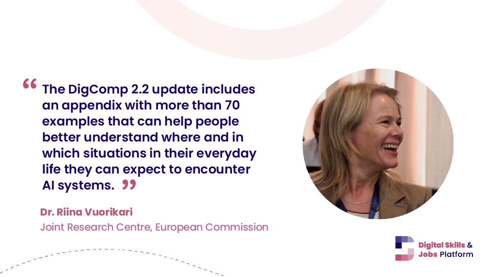 What skills do we need to interact with #AI systems in a confident &amp; safe way? 

The new DigComp 2.2 update helps users understand what AI systems do &amp; how to work with them.

Read the opinion of Dr <a href="/vuorikari/">Riina Vuorikari</a> for more info!
👉ow.ly/7kqu50JJEem

#Home4DigitalSkills
