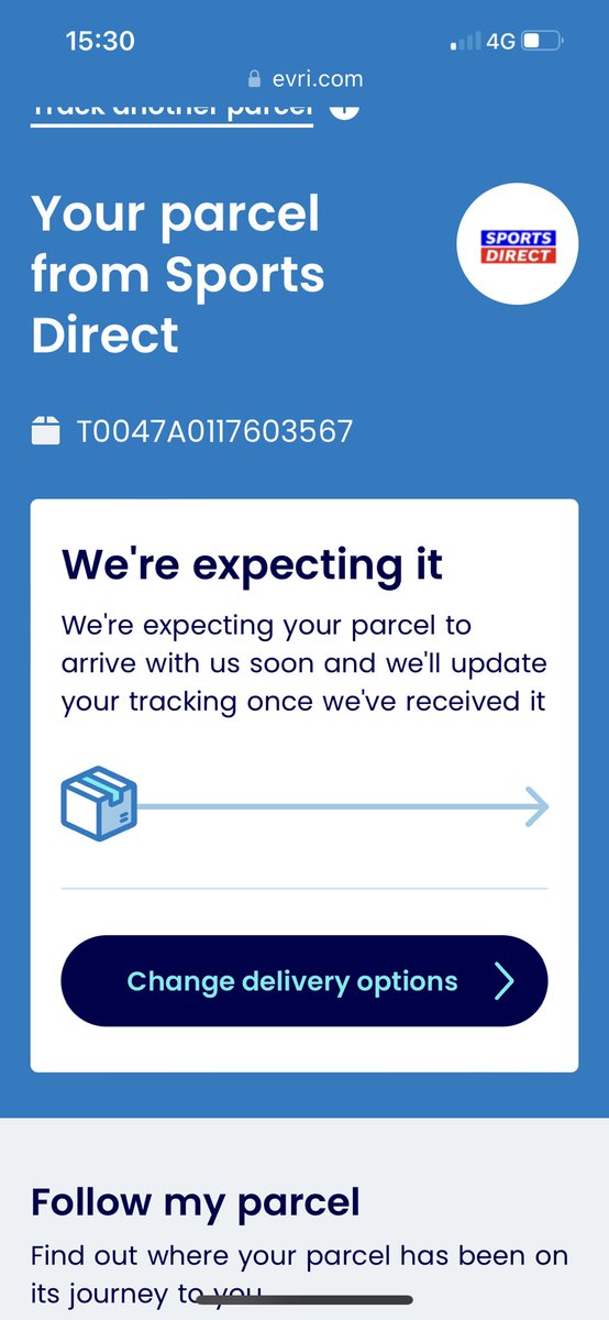RonanCallaghan0's tweet photo. @SportsDirect_CS 

hi so I paid £7 for my little brothers birthday Gift to be arriving today… fat joke… as you used evri or whatever it’s called and it’s still saying this can you please sort it out?!! Or at least refund me or send me a new shirt out??? https://t.co/jz45DNDZ0r