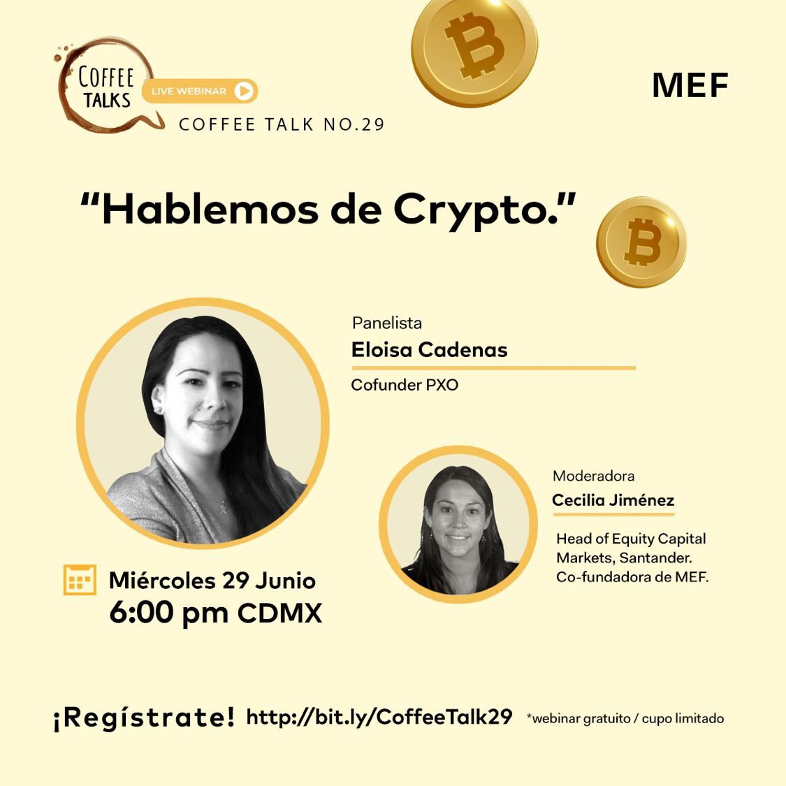 elocadenas's tweet photo. Muy emocionada de estar en @MEF_Mx para hablar sobre #Bitcoin, lo que llaman algunos el #cryptocrash y qué viene para los siguientes meses. 

🗓29 JUNIO
⏰ 6 PM🇲🇽
➡️ https://t.co/xpe3VGEILH
 
#MujeresCrypto #Cryptocurrencies https://t.co/YiDIuECZyM