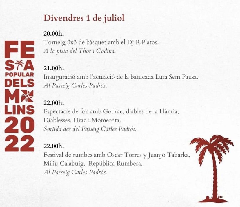 I aquest divendres tornem a sortir al carrer amb moltes ganes de foc i ritme 😎🔥🥁 #avvmolins #festapopular #culturasegura