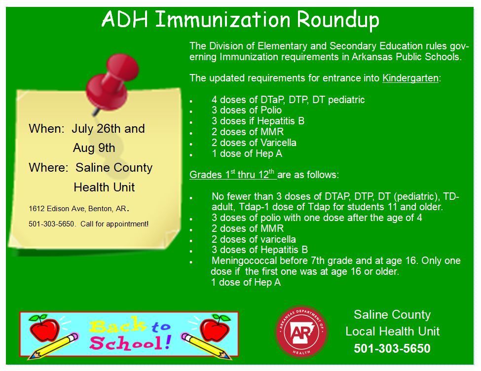 Mark your calendar for the upcoming summer immunization clinic at the Saline County Department of Health.