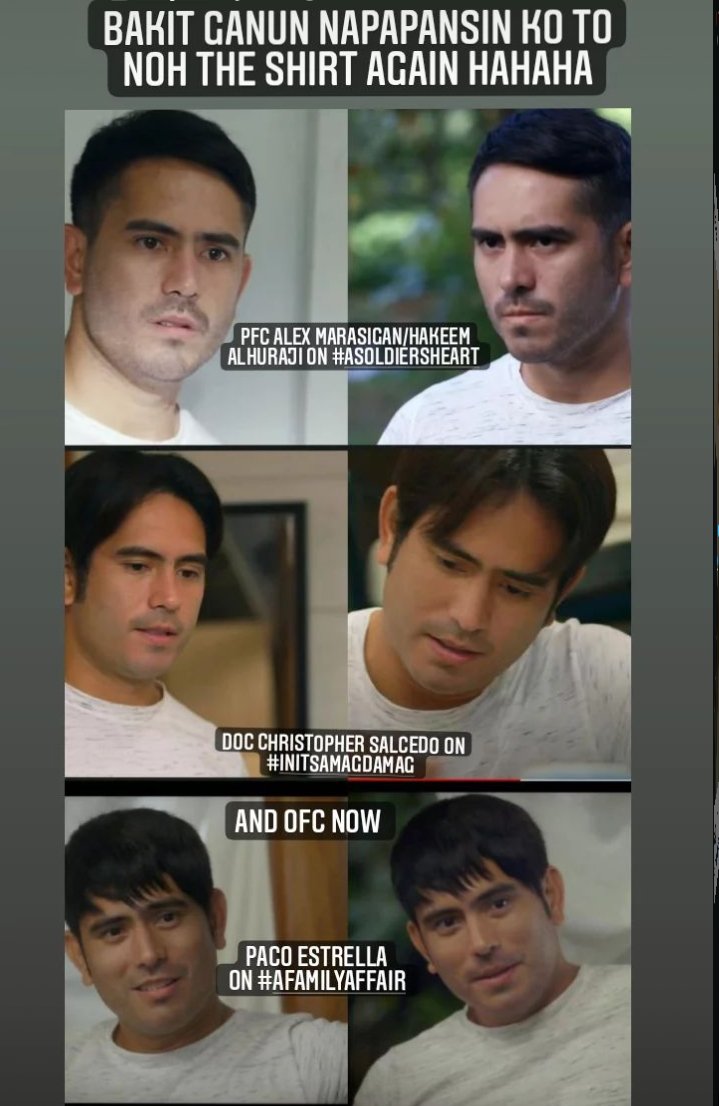 DivaAveryGaiety's tweet photo. Ito nga pala the shirt from PFC ALex Marasigan / Hakeem Alhuraji from A Soldier's Heart - Doc tupe from Init Sa Magdamag and Paco Estrella from A Family Affair hihihi
#AFARivalryBegins https://t.co/KlTmFx9KwN