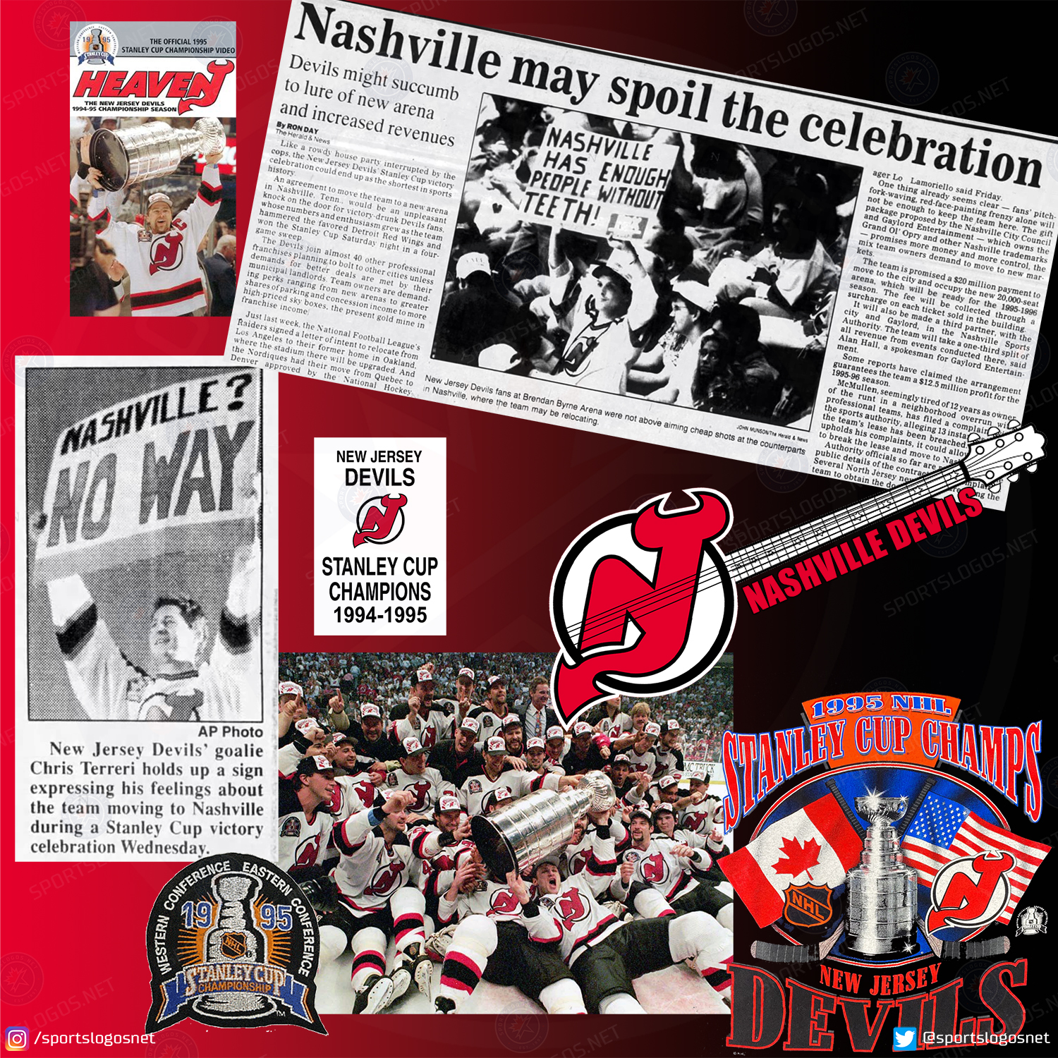 SportsLogos.Net on X With the looming threat of the team s relocation to Nashville on everyone s mind the New Jersey Devils hold their Stanley Cup Championship parade in the parking lot of their