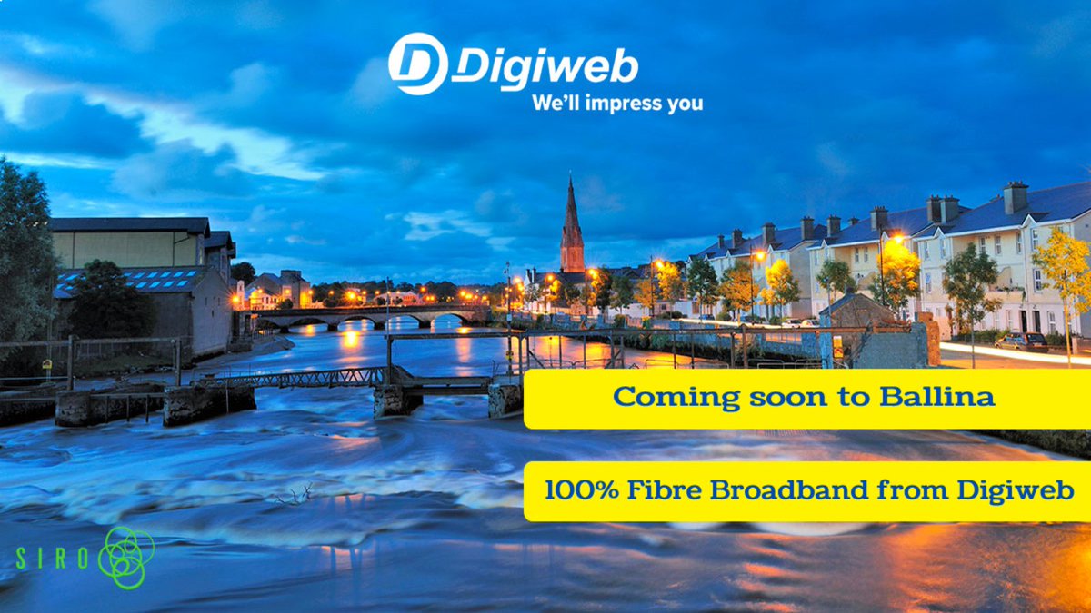 Digiweb_Ireland's tweet photo. Great news for residents of Ballina as #sirobroadband is on its way. Register your interest with Digiweb using the following link and be notified when your premises is ready - https://t.co/qCJPACrtWp
#ballina #fibrebroadband #digiweb #guaranteedirish https://t.co/U9CwNRmeSl