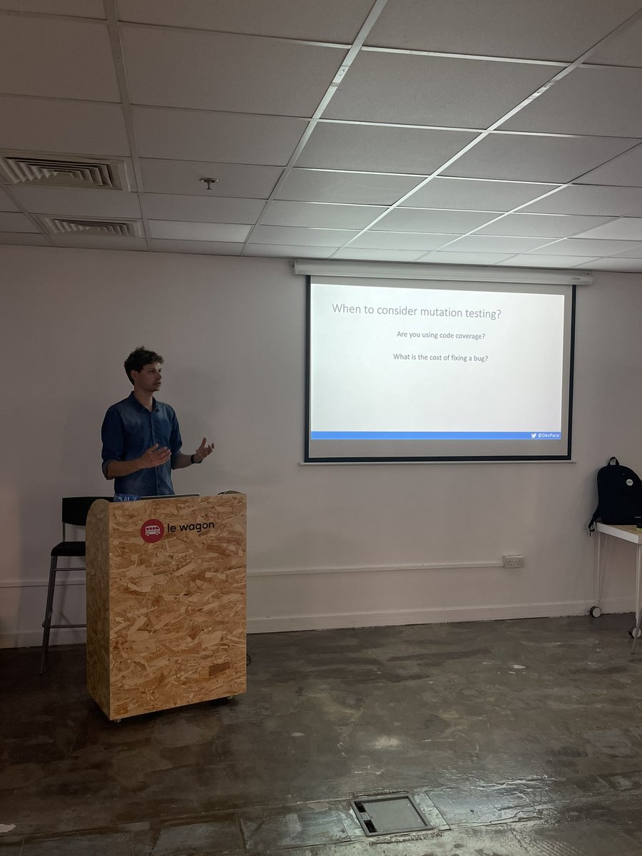 dubaijug's tweet photo. @DevPaco talking about Mutation Testing!
A great and very interesting talk!

#dubai #dubaijug #java #mutationtesting #openvalue https://t.co/t7OirpZ3v9