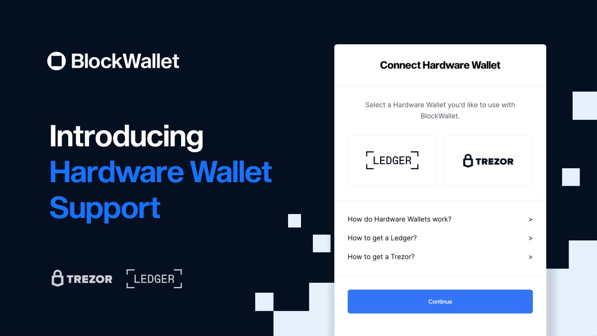 📢 We launched support for <a href="/Trezor/">Trezor</a> and <a href="/Ledger/">Ledger</a>!

Are you still sitting on the fence?

BlockWallet now packs every feature you need to stay safe on Web3, all with buttery-smooth UX - no compromises.

It's time to make the switch👇

bit.ly/3sqdXMb