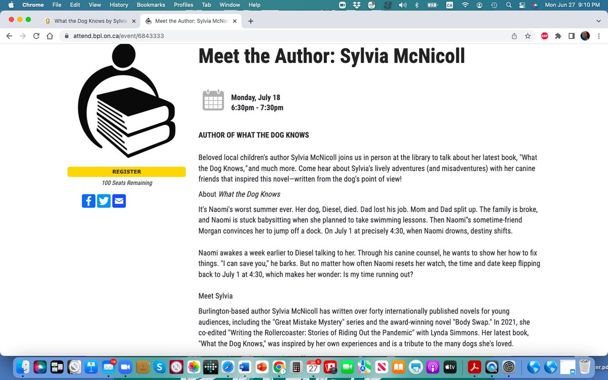 SylviaMcNicoll's tweet photo. Come and see me live at @BurlOnLibrary Central Branch July 18, 6:30-7:30. Promise to reveal the secrets to my writing success. Free but register on their events page. @scbwi @CANSCAIP @Authors4indies @TellingTalesOrg @thespec @insidehalton https://t.co/GCIorgYjah