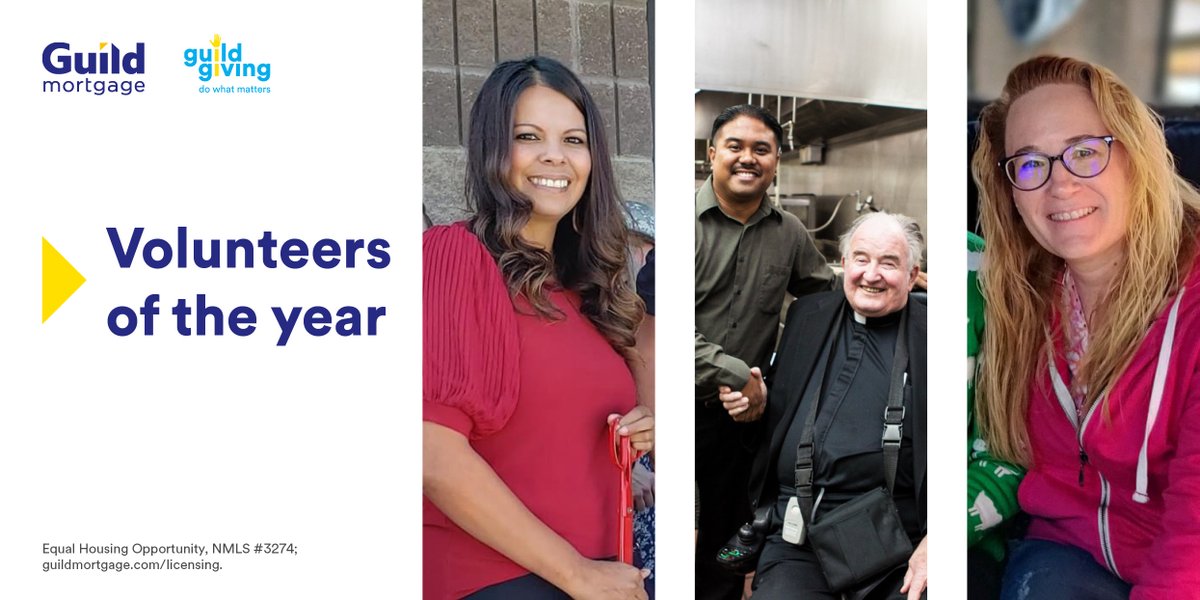 guildmortgageco's tweet photo. We'd like to recognize three Guild employees as our volunteers of the year in 2021. To Amy Hernandez, Nelson Labadie and Marleen Paquette, thank you for showing the Guild Giving spirit.
#GuildGiving #Volunteer #GuildMortgage https://t.co/i7bOOyOrpp