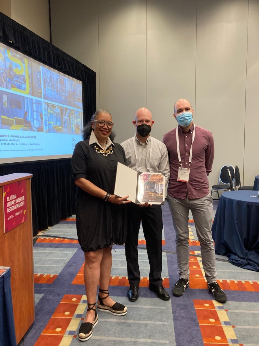 StevenClarkAIA's tweet photo. Honored to accept an ALA/IIDA library interior design award for The Hive with @spokanelibrary at #ALAAC22 this weekend! #IIDAAwards #designexcellence https://t.co/hkt0qC3fLS