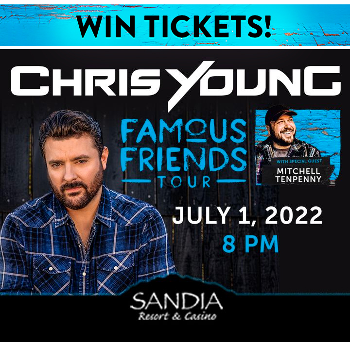 sandia_casino's tweet photo. It’s #TicketTuesday! 🎟️

Retweet this post w/ your fave #ChrisYoung music video to be entered to #win a pair of tix to see Chris Young w/ #MitchellTenpenny at the #Sandia #Resort &amp; #Casino #Amphitheater! 

1 #winner announced Wed, June 29.

#Contest rules: https://t.co/nncugE3Xbf https://t.co/BhkR1w9Bxf