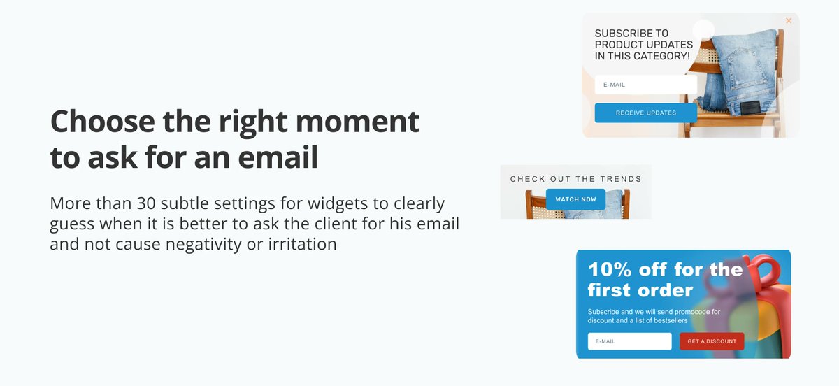 Convead's tweet photo. Don't spoil your relationships with potential clients by asking them to leave email right when they entered your website 😉
https://t.co/fmaEn6Yx56 https://t.co/1kDfsrxKO7
