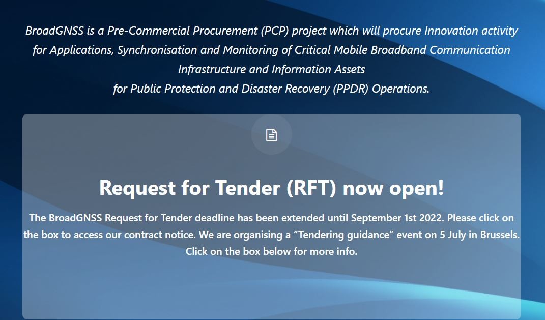🇪🇺 EUSPA - EU Agency for the Space Programme (@eu4space) on Twitter photo 🟢DEADLINE EXTENDED!The <a href="/Broadgnss_EU/">BroadGNSS_EU</a> Request for Tender deadline is 1Sept🚀
The pre-Commercial Procurement project will procure Innovation activity for Applications, Synchronisation & Monitoring of Critical Mobile Broadband Comm Infrastructure&Info Assets broadgnss-info.eu 🟢DEADLINE EXTENDED!The <a href="/Broadgnss_EU/">BroadGNSS_EU</a> Request for Tender deadline is 1Sept🚀
The pre-Commercial Procurement project will procure Innovation activity for Applications, Synchronisation & Monitoring of Critical Mobile Broadband Comm Infrastructure&Info Assets broadgnss-info.eu
