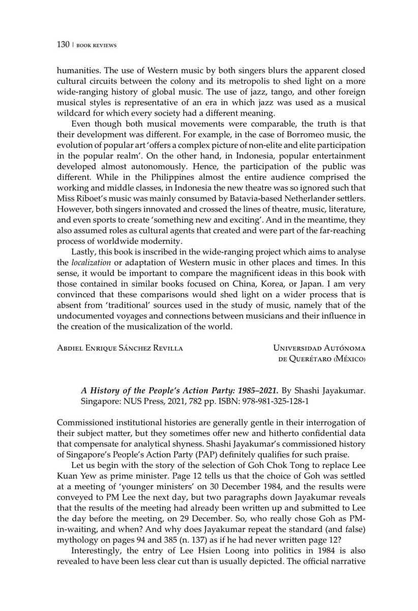 abdisaz's tweet photo. Muy contento de compartir la reseña que fui invitado a escribir sobre el nuevo libro del historiador y musicólogo Peter Keppy #TalesofSoutheastAsiasJazzAge
La reseña sale publicada por la revista de la Malaysian Branch of the Royal Asiatic Society #MBRAS https://t.co/a48cq9pdLJ