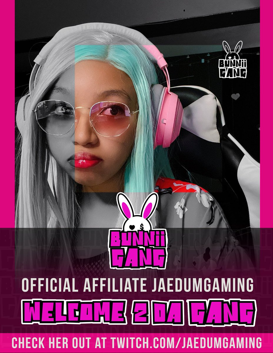 bunniigang's tweet photo. JUST IN CASE YOU MISSED YESTERDAY'S ANNOUNCEMENTS!!! NEW BUNNII COLLAB WITH @itsbunniblack 2 NEW AFFILIATES @JaedumGaming &amp; @ayoteetyme WELCOME  2 DA GANG!!! 🐰🤘🏾 #BUNNIIGANG #HOPWITUS https://t.co/6lnYz6lCv1