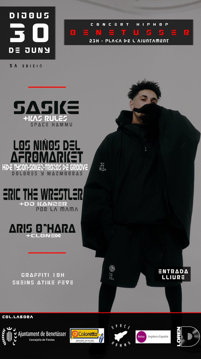 lorende77's tweet image. GRATIS!! Este Jueves en #Benetússer #valencia se lia bien!! Con @saskespacehammu @rules_kas @Doloresymazmorr @HideTyson @Elsokez @TrozosG #EricTheWrestler @DJKANZER #ArisOhara @UrbaniaEvents #concierto #concert #rap #hiphop RT y echa un cable a moverlo please!!