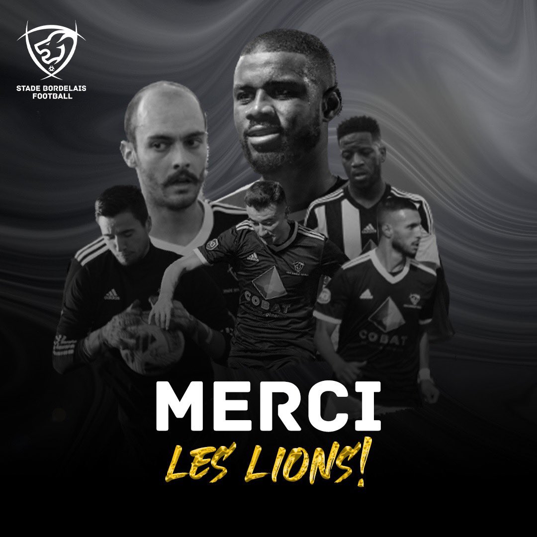 𝐌𝐄𝐑𝐂𝐈 𝐋𝐄𝐒 𝐋𝐈𝐎𝐍𝐒 🦁

Merci 𝙈𝙖𝙩𝙝𝙞𝙚𝙪, 𝙈𝙖𝙡𝙞𝙘𝙠, 𝙏𝙖𝙣𝙜𝙪𝙮, 𝙈𝙖𝙙𝙞, 𝘾𝙡é𝙢𝙚𝙣𝙩, 𝘼𝙝𝙢𝙖𝙙𝙤𝙪 et 𝙉𝙤𝙪𝙧𝙚𝙙𝙙𝙞𝙣𝙚 d’avoir porté les couleurs du Stade Bordelais Football

Bonne route les lions 🙌🏻

#LeClubBordelais ⚫️⚪️ #SBF #stadebordelaisfootball