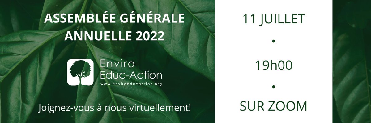 Joignez-vous à nous pour notre AGA 2022, le 11 juillet prochain à 19h00 sur Zoom! 💻 Pour y participer, vous devez obligatoirement vous inscrire en remplissant le (très court) formulaire suivant 👉 bit.ly/3bCkzBf

Nous avons hâte de passer la soirée avec vous! 😍